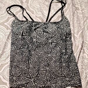 Merona Black and White Geometric Swim Top Takini